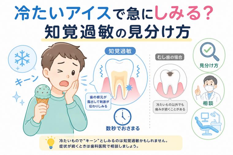 冷たいアイスで急にしみる？知覚過敏の見分け方